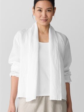 Eileen Fisher Handkerchief Linen Hogh Collar Jacket in White Sz L like new